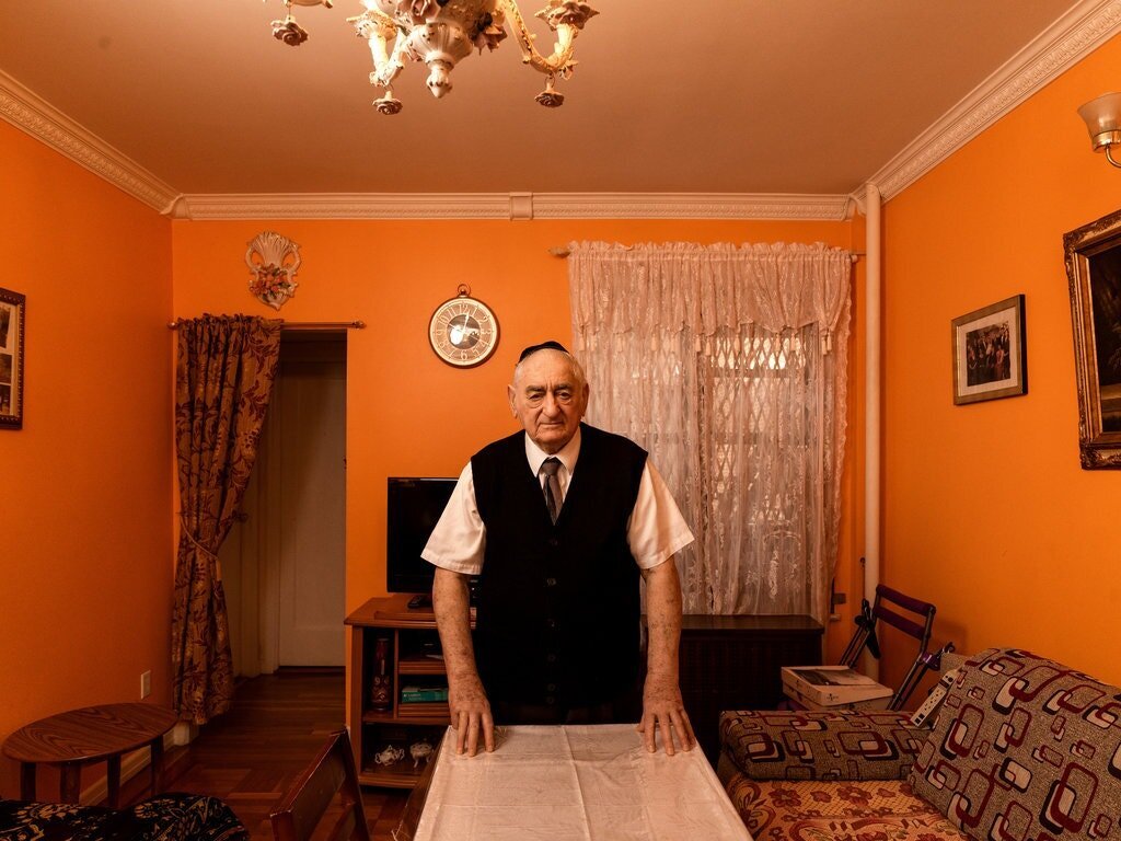 Zoltan Matyash in the subsidized apartment in Borough Park, Brooklyn, that he shares with Mera, his wife of 61 years.Credit...Sasha Maslov for The New York Times