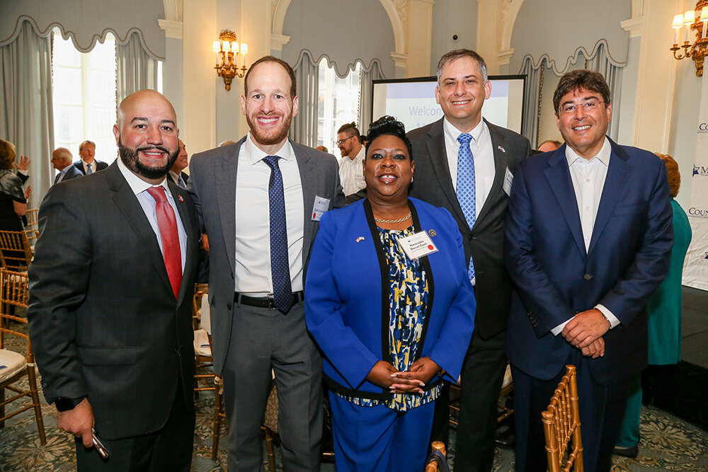 L-R Councilman Rafael Salamanca, David Greenfield, CEO, Met Council, Bronx District Attorney Darcel Clark, Israel Nitzan, Deputy Consul General of Israel, Eric Goldstein, CEO UJA Federation of New York. Photo Credit: Rod Morata / Michael Priest