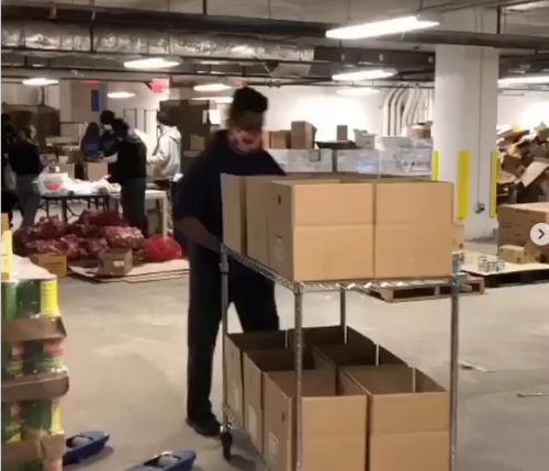 Volunteers in action at the food pantry fulfillment center in Greenpoint.
