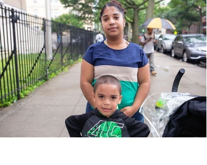 Iris Dionicio with her 5-year-old son, Riley, in The Bronx. Photo: Ben Fractenberg/THE CITY