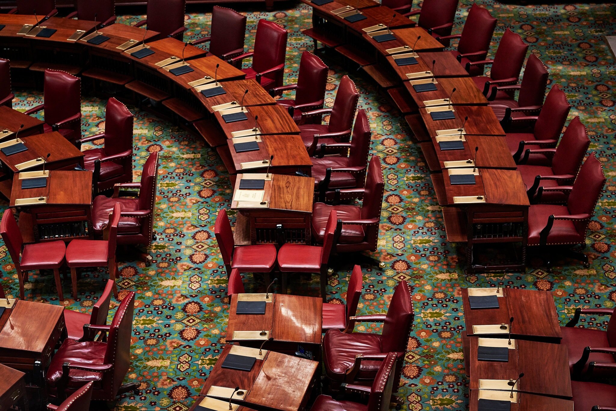The New York State Senate chamber was empty last week because of concerns over the spread of the coronavirus.Credit...Gabby Jones for The New York Times